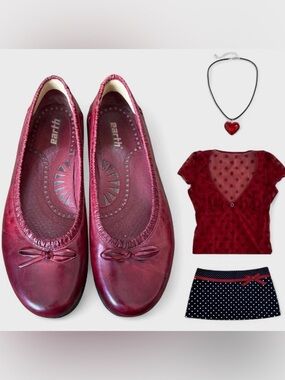 Y2K Twee Coquette Preppy Earth Burgundy Women's Leather Ballet Flats Size 9
